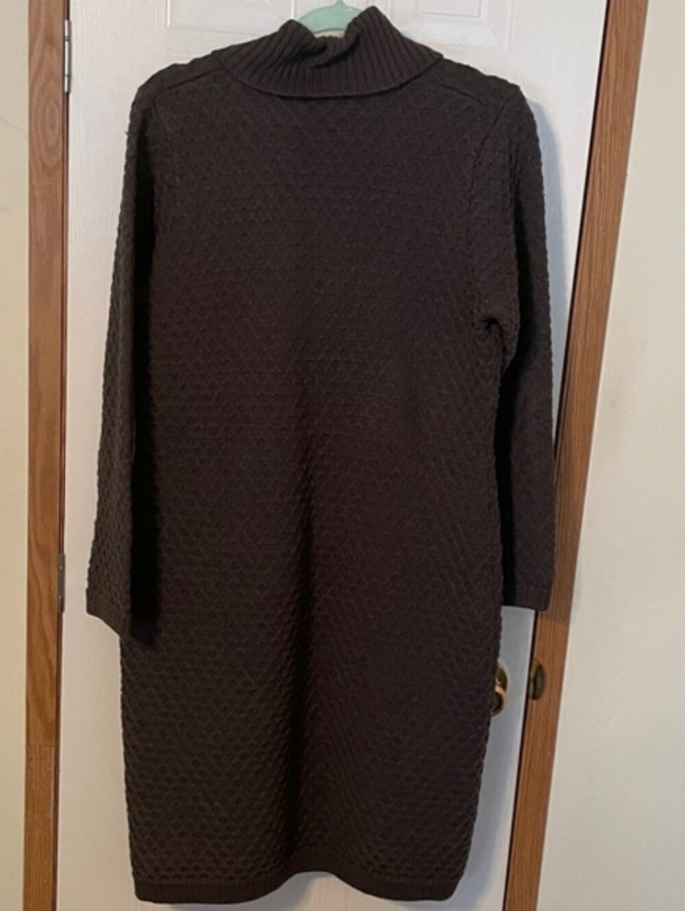 Calvin Klein Charcoal Gray Faux Wrap Sweater Dress Diamond Weave Knit Size L/XL - Picture 11 of 12